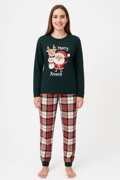 Εικόνα της Little Unicorn Πράσινη/Καρό Xmas Γυναικεία Πιτζάμα Φούτερ.