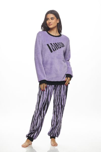 Εικόνα της Galaxy Fleece Λιλά Γυναικεία Πιτζάμα Χνουδωτή.
