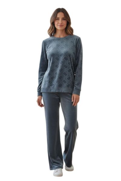 Εικόνα της Passion Γυναικείο Homewear Ελαστικό Βελόυδινο Πετρόλ Με Ανάγλυφο Σχέδιο.