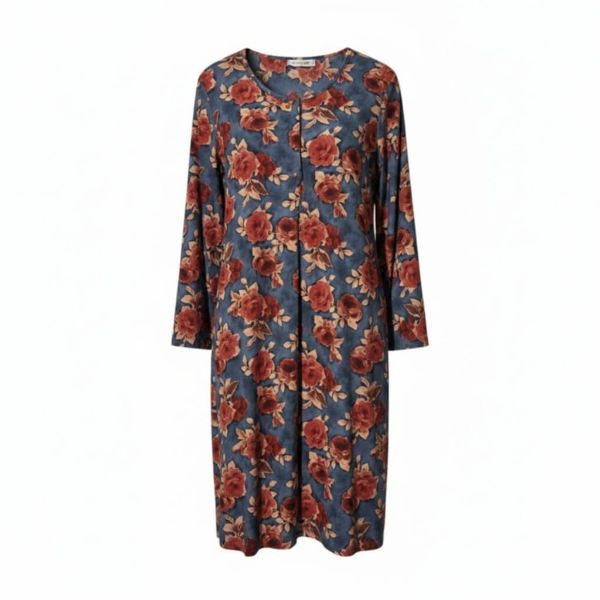 Εικόνα της Passion Viscose Ανθρακί Εμπριμέ Γυναικείο Νυχτικό Με 4 Κουμπιά.