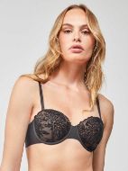 Εικόνα της Gisela Μαύρο Σουτιέν Strapless Με Δαντέλα, Μπανέλες & Ελαφριά Επένδυση.