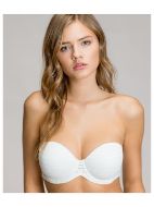 Εικόνα της Gisela Strapless Ιβουάρ Ριγέ Με Μπανέλες & Ελαφριά Επένδυση.