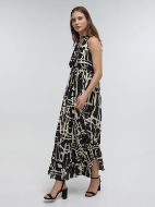 Εικόνα της Ble Resort Collection Μακρύ Αμάνικο Μαύρο Χρυσό Φόρεμα.