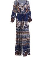 Εικόνα της Γυναικείο μακρύ καφτάνι μπλε /μπεζ.