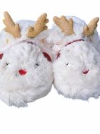 Εικόνα της Noidinotte Εκρού Γυναικείες Παντόφλες Fleece Τάρανδος.