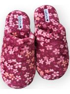 Εικόνα της Noidinotte Fleece Μπορντό Φλοράλ Γυναικείες Παντόφλες.