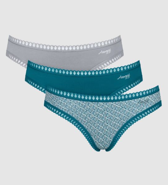 Εικόνα της 3Pack Sloggi Mini Go Crush Βαμβακερά Slip Πετρόλ/Γκρι/Εμπριμέ.