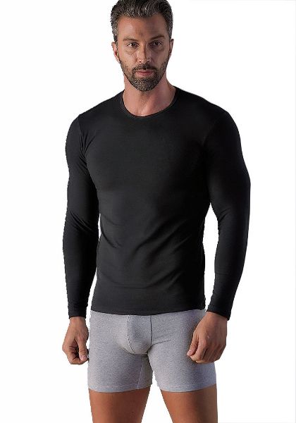 Εικόνα της Wrap Μαύρη Μακρυμάνικη Βαμβακερή Ελαστική Ανδρική Φανέλα.