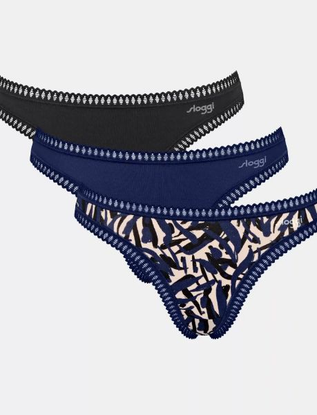 Εικόνα της 3Pack Sloggi Go Crush String Βαμβακερά Μαύρο/Μπλε/Εμπριμέ.