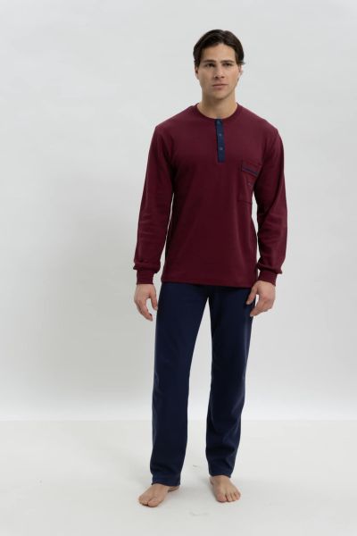 Εικόνα της Οδυσσέυ Βαμβακερή Μπορντό/Μπλε Ανδρική Πιτζάμα.