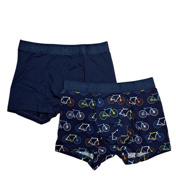 Εικόνα της 2Pack Vamp Boxer Μπλε Εμπριμέ/Μπλε Με Εξωτερικό Λάστιχο.