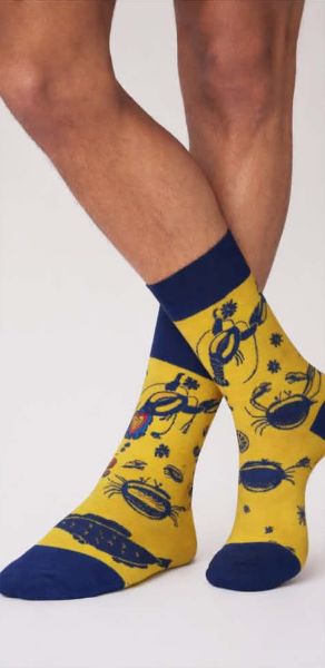 Εικόνα της Pournara Βαμβακερές Κίτρινες Ανδρικές Κάλτσες Με Σχέδιο.