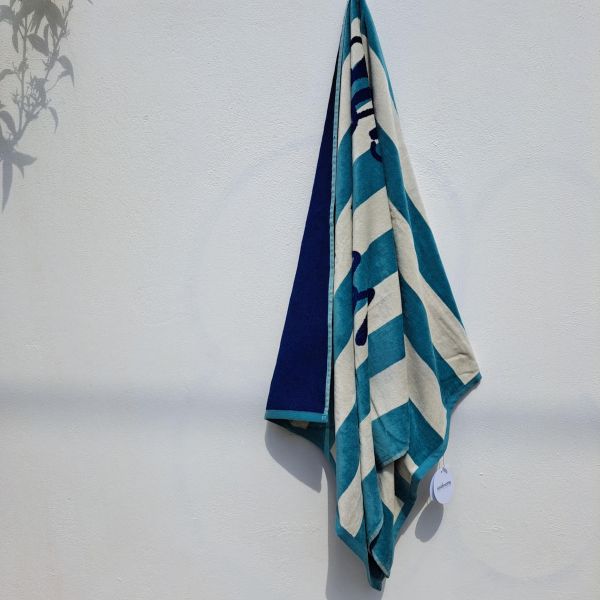 Εικόνα της Noidinotte Ριγέ Ιβουάρ/Τιρκουάζ Βαμβακερή Πετσέτα Θαλάσσης (180X90).