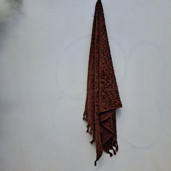 Εικόνα της Noidinotte Καφέ Βαμβακερή Πετσέτα Θαλάσσης Με Ανάγλυφο Σχέδιο & Κρόσια (180X90).