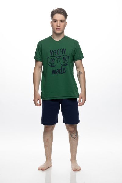 Εικόνα της Galaxy Βαμβακερή Ανδρική Πιτζάμα Πράσινη/Μπλε.