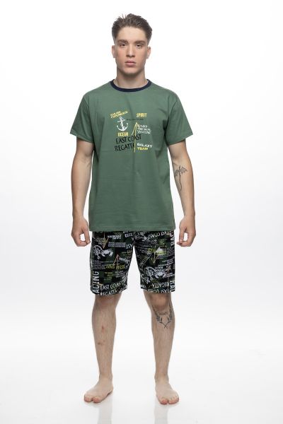 Εικόνα της Galaxy Βαμβακερή Ανδρική Πιτζάμα Πράσινη/Εμπριμέ.
