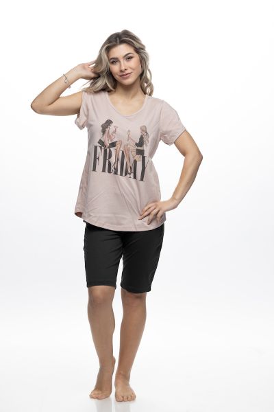 Εικόνα της Plus Size Galaxy Βαμβακερές Γυναικείες Πιτζάμες Σαμπανί/Μαύρο.