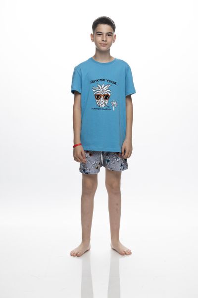 Εικόνα της Galaxy Βαμβακερή Εφηβική Πιτζάμα Άκουα/Γκρι.